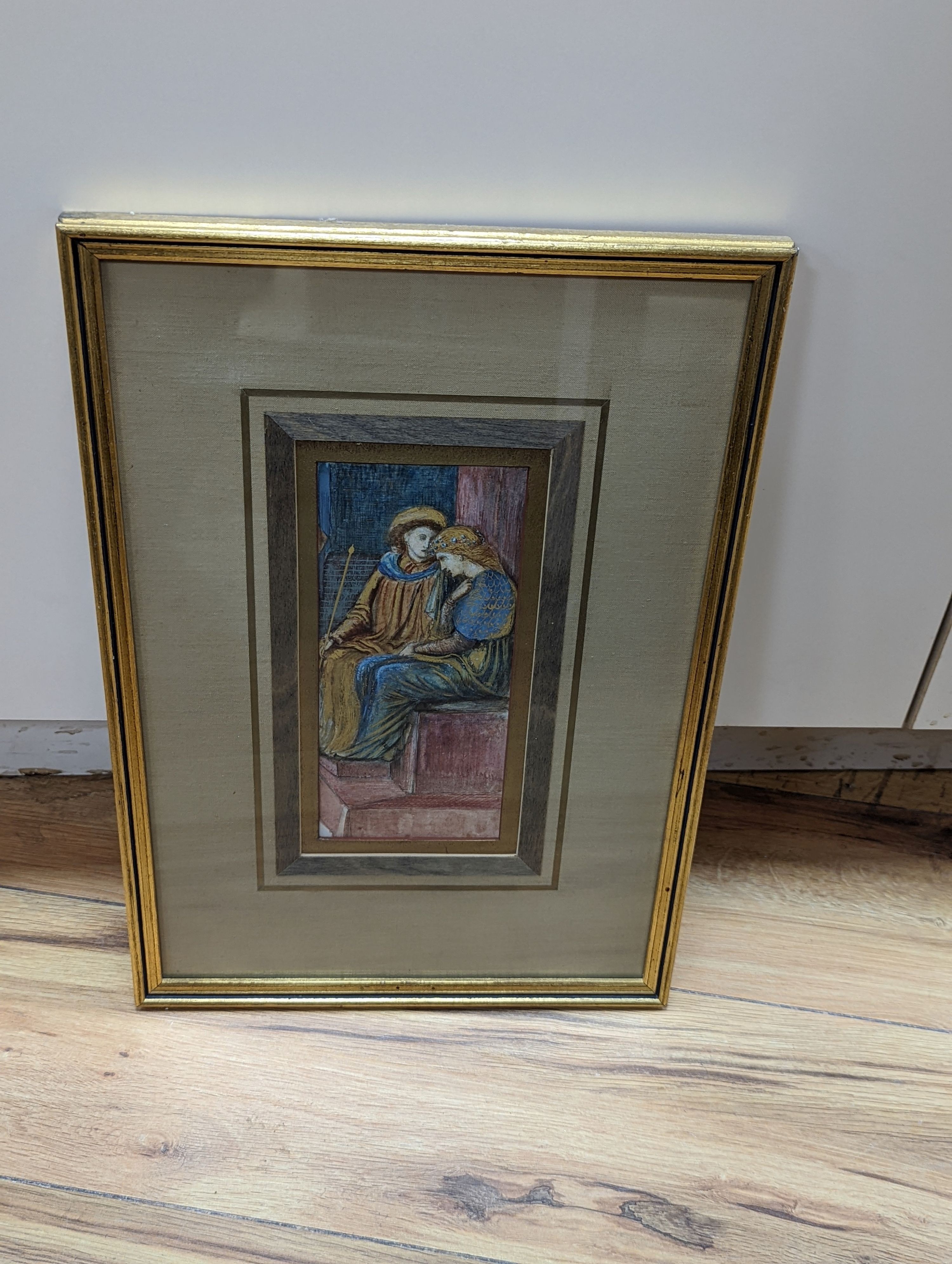 Circle of Danté Gabriel Rossetti, watercolour, The Annunciation, 20 x 8.5cm